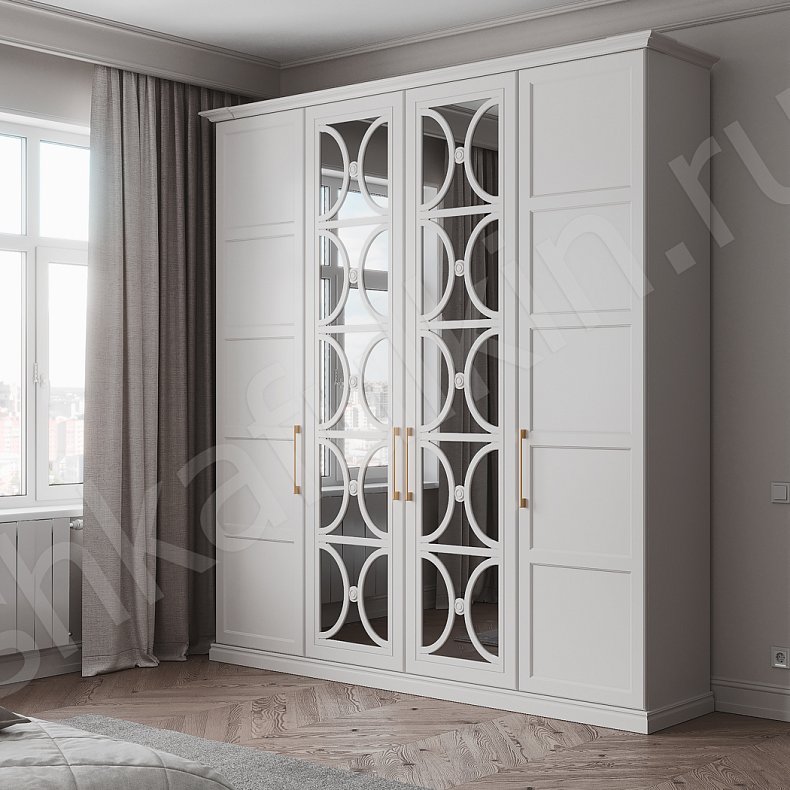 Шкаф Сантименто Белый Неоклассика 4х створчатые Спальня Для вещей