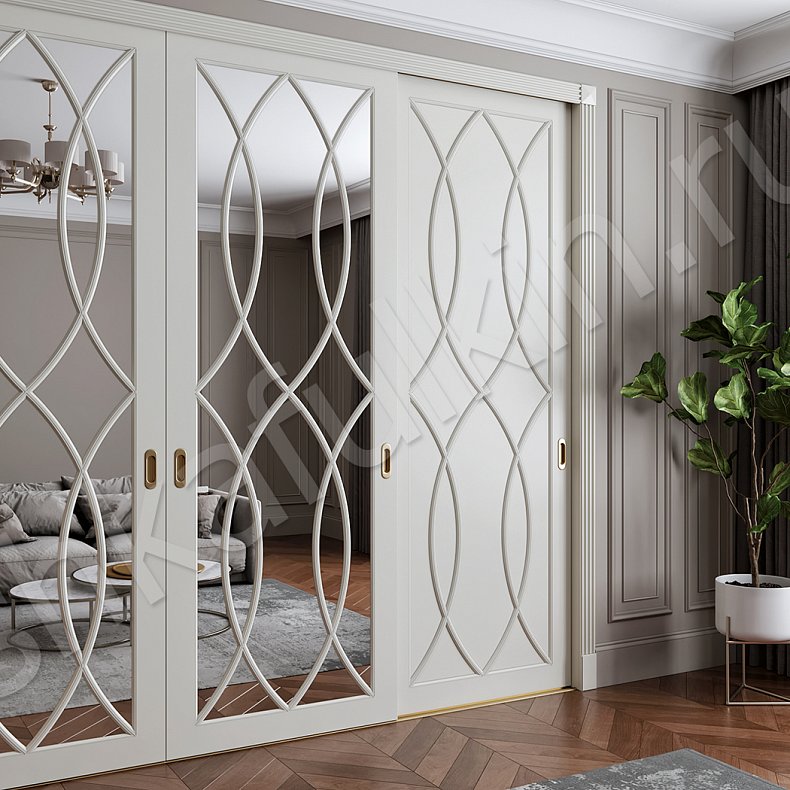 Изображение Шкаф-купе Стелла Белый Светлые Неоклассика 4х створчатые Спальня Для вещей 3
