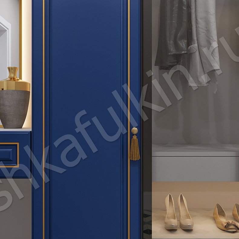 Прихожая Персей Белый Цветной Синий Золото Неоклассика 4х створчатые Прихожая Для вещей 3