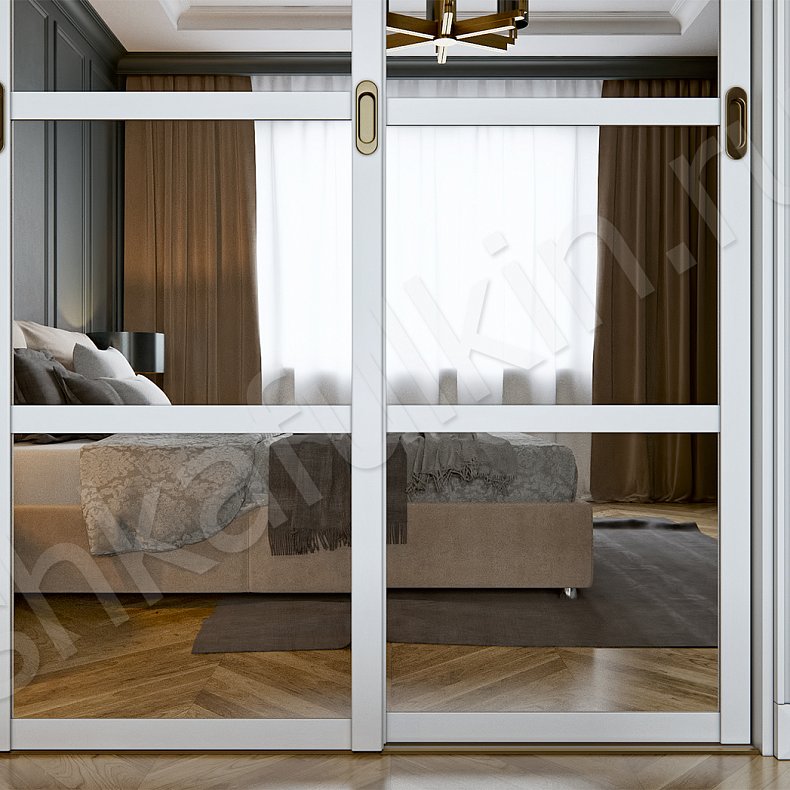 Изображение Встроенный шкаф-купе Шерлок Белый Светлые Классика 3х створчатые Спальня Для вещей 3