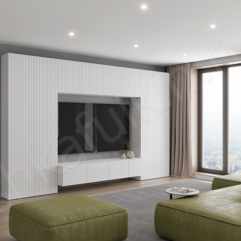 Изображение Стенка Базилио Светлые Белый Минимализм 4х створчатые Гостиная Для вещей Под ТВ 1