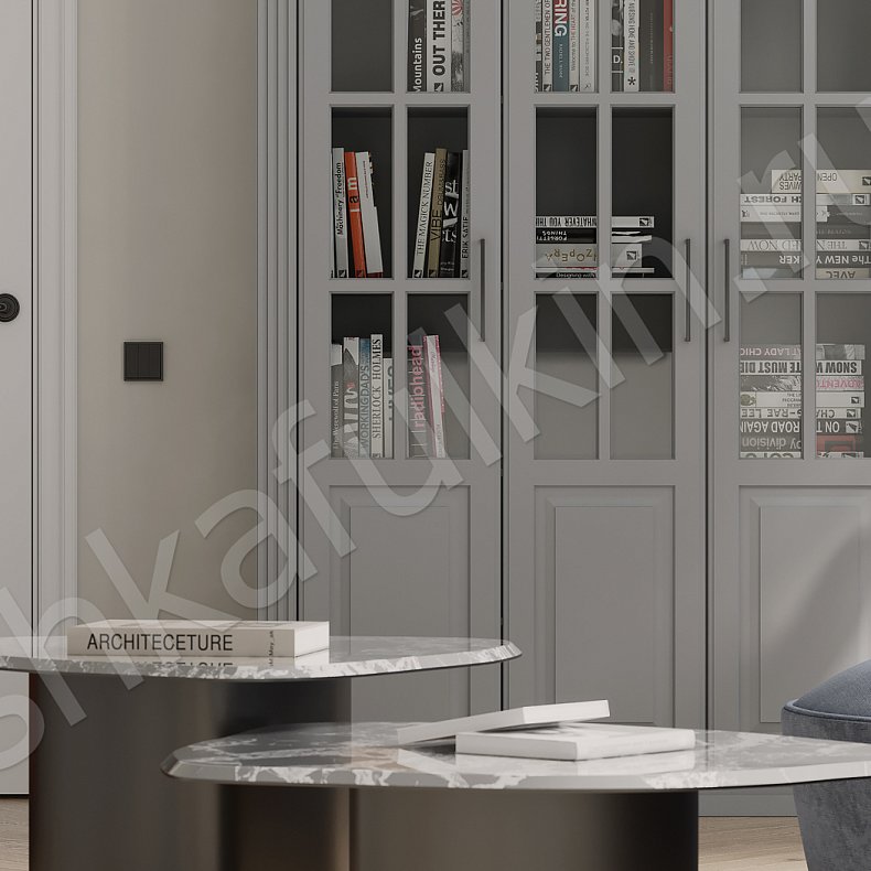 Изображение Книжный шкаф Джиованни Серый Светлые Классика 4х створчатые Гостиная Для книг 3