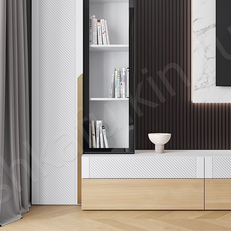 Изображение Стенка Анабэль Белый Древесный Светлые Неоклассика  Гостиная Для книг Для декора Под ТВ 4