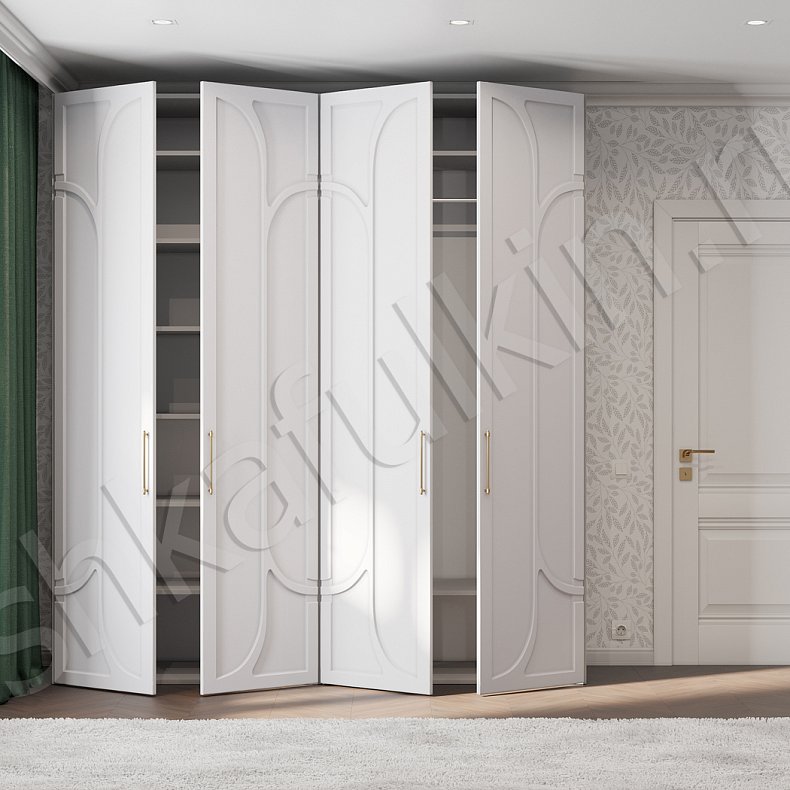 Изображение Шкаф 4 двери Бернард Белый Неоклассика 4х створчатые Спальня Для вещей 5