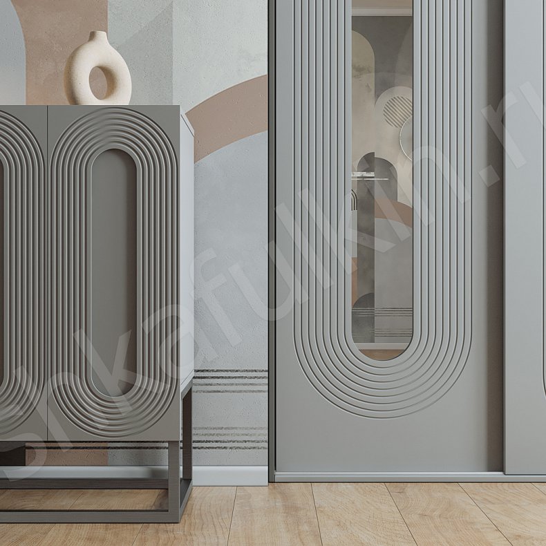 Изображение Шкаф-купе Дзен с зеркалом Светлые Серый Современный 4х створчатые Гостиная Для вещей 4