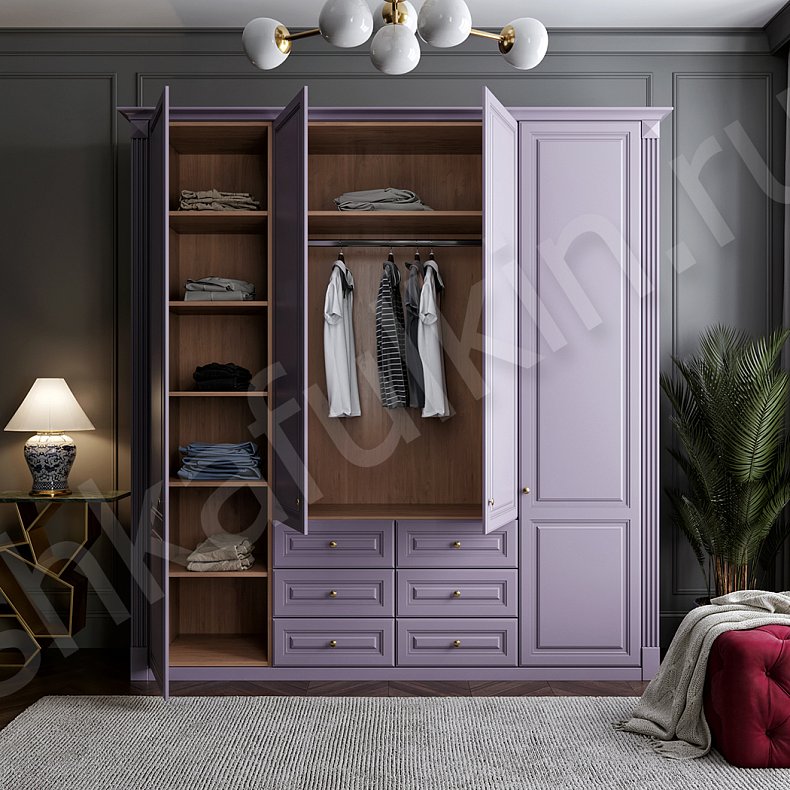 Шкаф Леонардо Белый Цветной Розовый Светлые Классика 4х створчатые Гостиная Для белья Для вещей 6