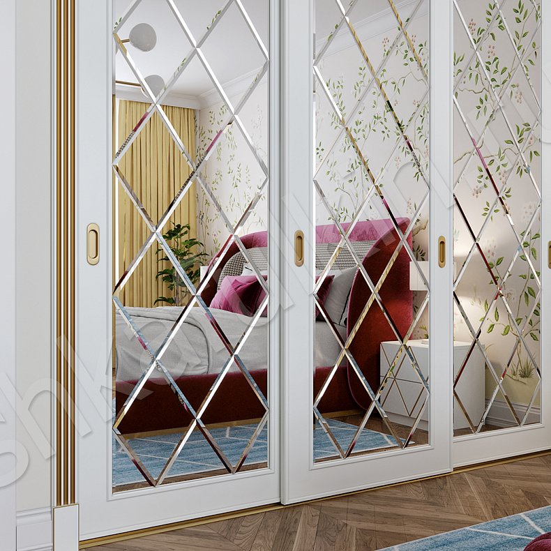 Встроенный шкаф-купе Форса Белый Светлые Неоклассика 3х створчатые Спальня Для вещей 3