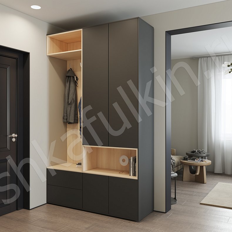 Изображение Прихожая Мэрри Серый Черный Минимализм 2х створчатые Прихожая Для вещей Для декора 6