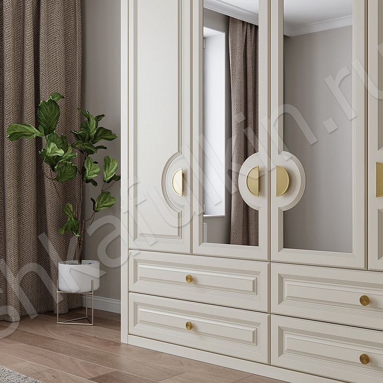 Шкаф Брунель Коричневый Светлые Неоклассика 4х створчатые Спальня Для вещей 6