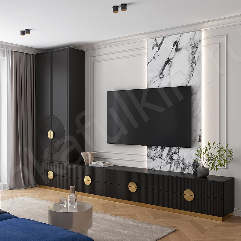 Изображение Стенка Ришелье Черный Темные Неоклассика 2х створчатые Гостиная Для книг Для декора Под ТВ 1