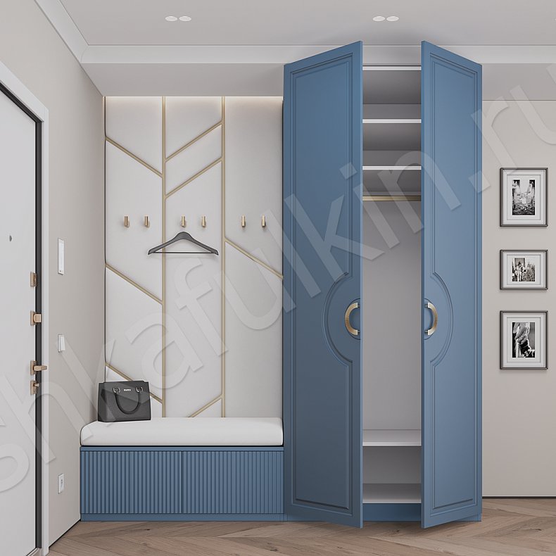 Прихожая Аврора Белый Цветной Синий Светлые Неоклассика 2х створчатые Прихожая Для вещей 5