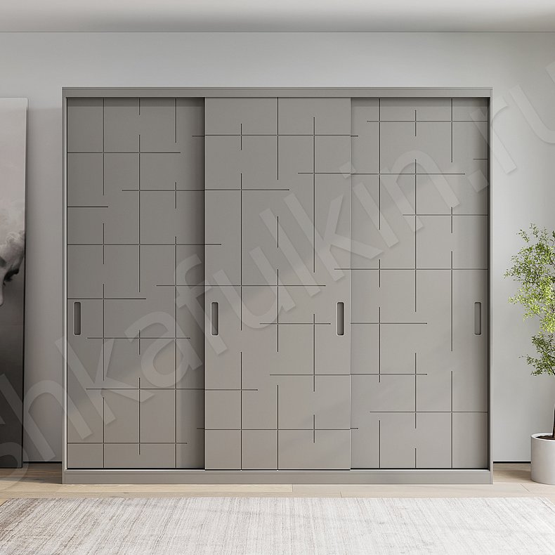 Изображение Шкаф-купе Гаскони Серый Светлые Коричневый Современный 3х створчатые Гостиная Для вещей 3