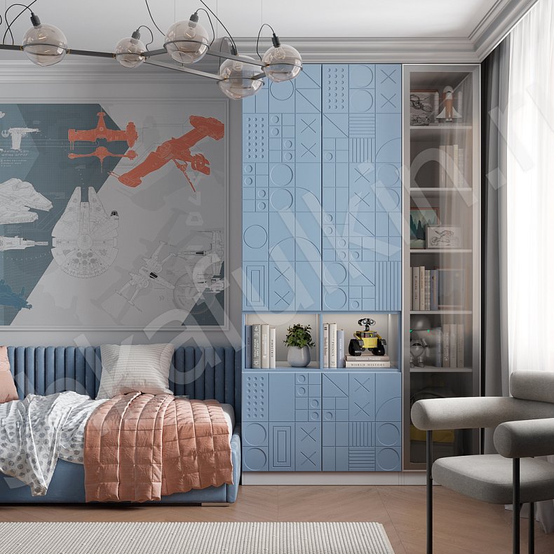 Изображение Детская Фабрицио Синий Современный 3х створчатые Детская Для вещей Для книг 2