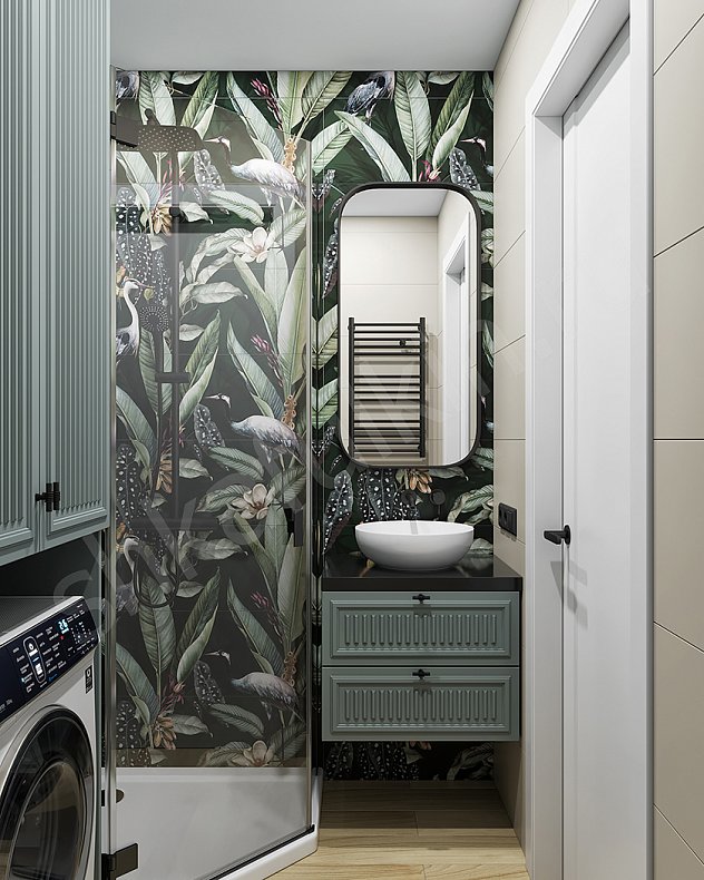 Мебель в санузел Мельпомена Зеленый Светлые Цветной Современный 2х створчатые  Для вещей Для белья