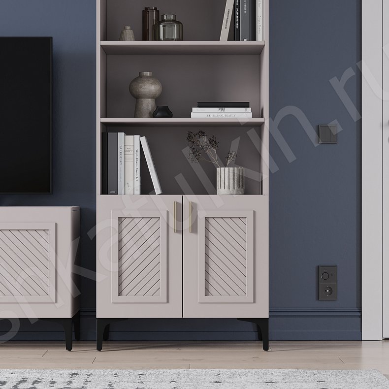 Изображение Стенка Танзано Белый Серый Светлые Темные Современный 2х створчатые Гостиная Для книг Для декора Под ТВ 4