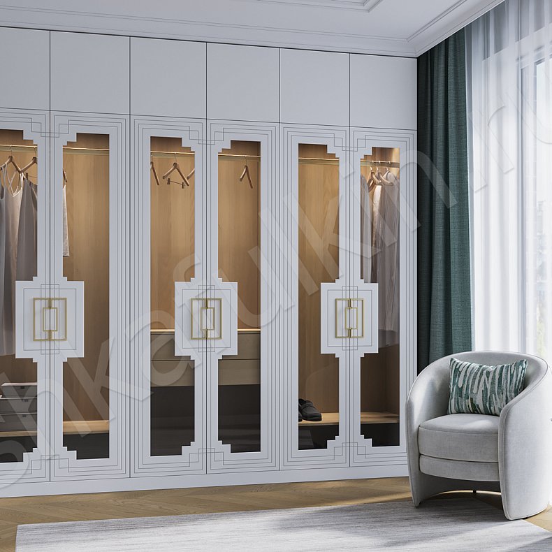 Гардеробная Метрополитан Белый Светлые Неоклассика 6и створчатые Гардеробная Для вещей 1