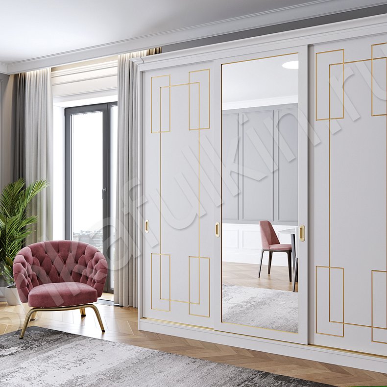 Корпусный шкаф-купе Маренго Золото Модерн 2х створчатые Гостиная Для вещей 11