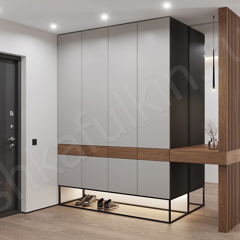 Прихожая Профитто Серый Светлые Минимализм 4х створчатые Прихожая Для вещей