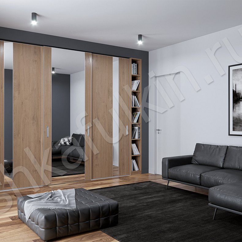Встроенный шкаф-купе Кальвадос Древесный Светлые Современный 3х створчатые Гостиная Для книг Для вещей