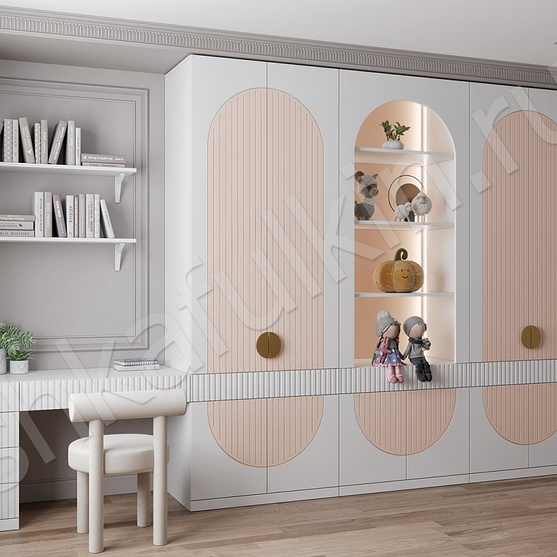 Детская Рианна Розовый Светлые Синий Цветной Белый Современный 4х створчатые Детская Для вещей Для декора Для книг