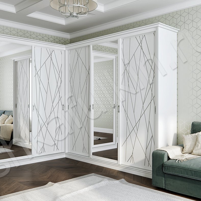 Угловой шкаф-купе Милора Белый Светлые Модерн 5и створчатые Гостиная Для вещей