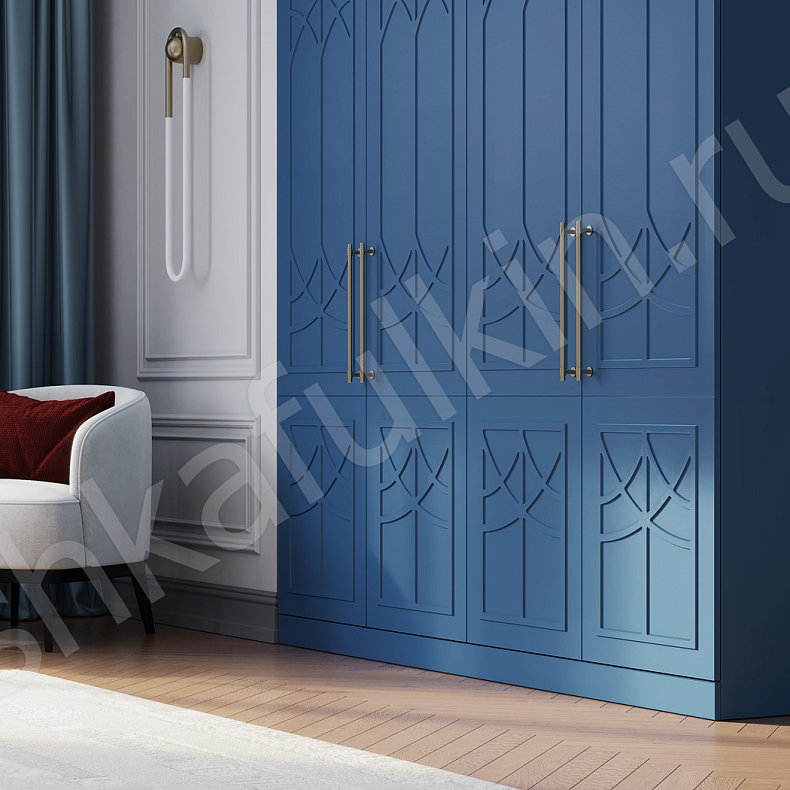 Шкаф Стефани Синий Неоклассика 4х створчатые Гостиная Для вещей 4