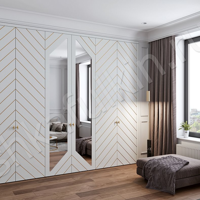 Распашной шкаф Касадея Белый Золото Светлые Современный 6и створчатые Гостиная Для вещей