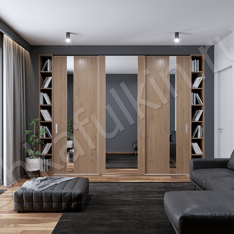Встроенный шкаф-купе Кальвадос Древесный Светлые Современный 3х створчатые Гостиная Для книг Для вещей 1