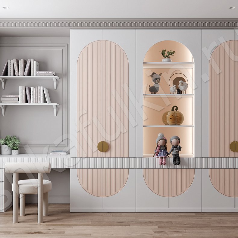 Детская Рианна Розовый Светлые Синий Цветной Белый Современный 4х створчатые Детская Для вещей Для декора Для книг 5