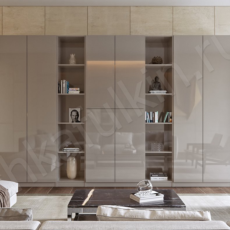 Корпусный распашной шкаф Парма Коричневый Светлые Серый Модерн 6и створчатые Гостиная Для декора Для вещей