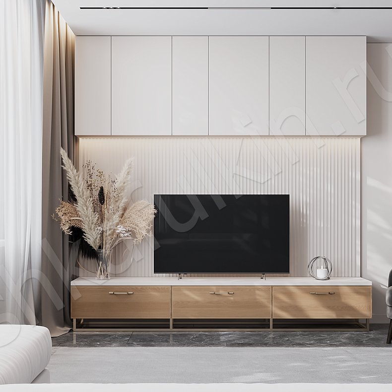 Стенка Амадей Светлые Древесный Белый Скандинавский  Гостиная Под ТВ