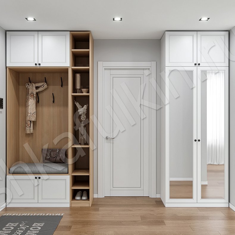 Прихожая Хюгге Белый Древесный Светлые Скандинавский 4х створчатые Прихожая Для вещей 3