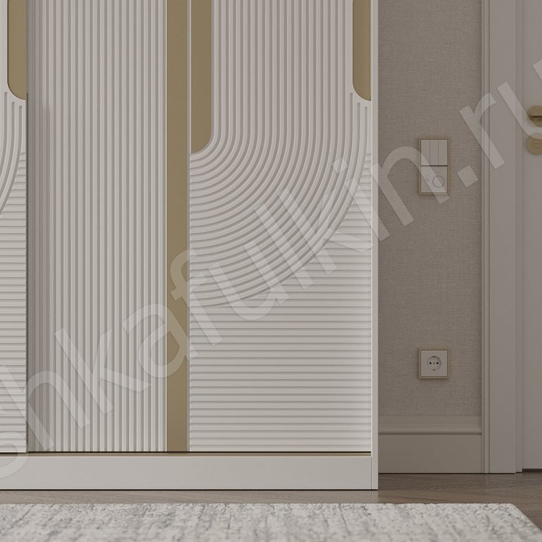 Изображение Шкаф-купе Зингер Белый Золото Светлые Неоклассика 3х створчатые Гостиная Для белья Для вещей 3