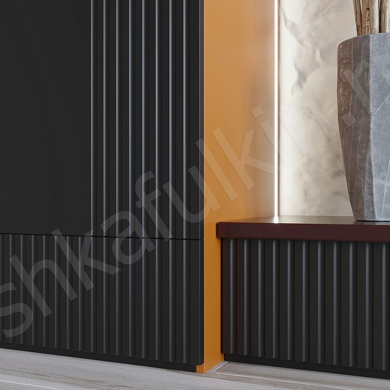 Изображение Стенка Аскольд Черный Темные Современный 2х створчатые Гостиная Под ТВ Для вещей 5