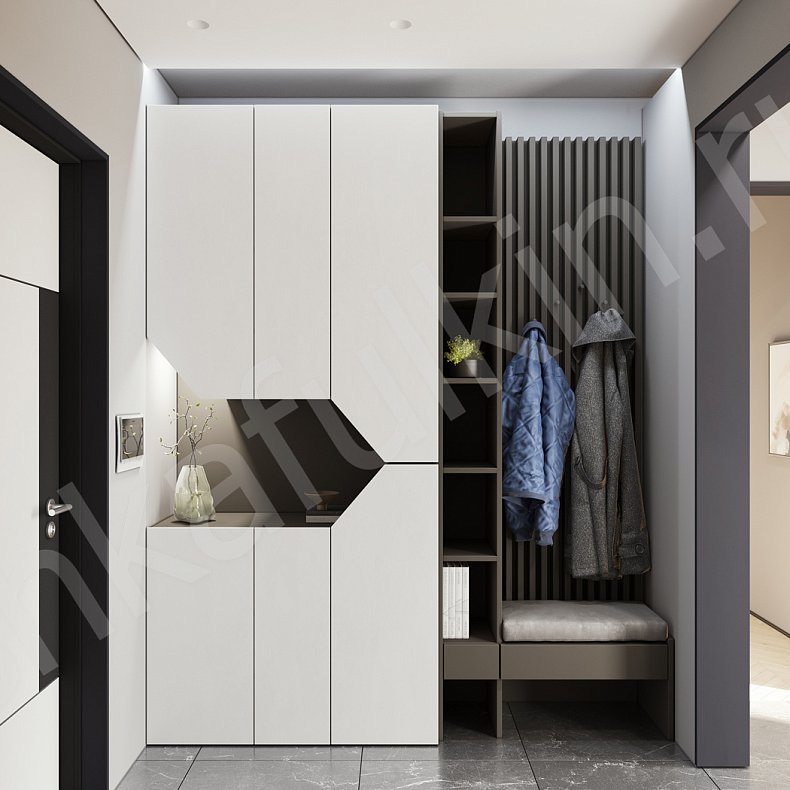 Прихожая Сальма Темные Серый Коричневый Белый Минимализм 2х створчатые Прихожая Для вещей