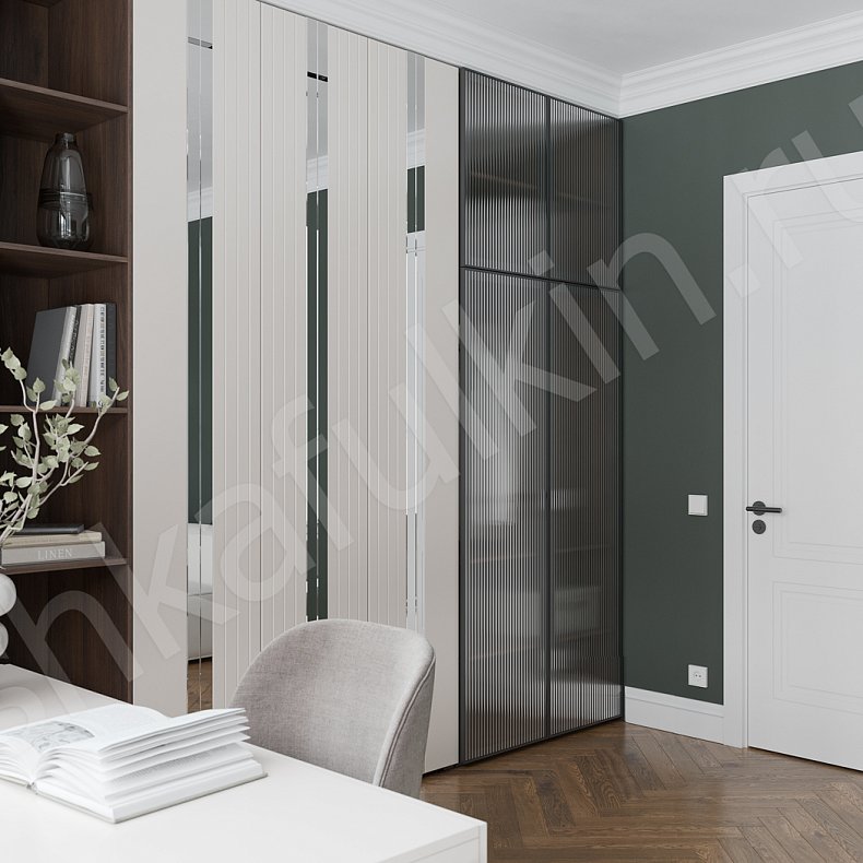 Кабинет Иллари Светлые Древесный Белый Хай-тек 5и створчатые Гостиная Для вещей Для книг 4