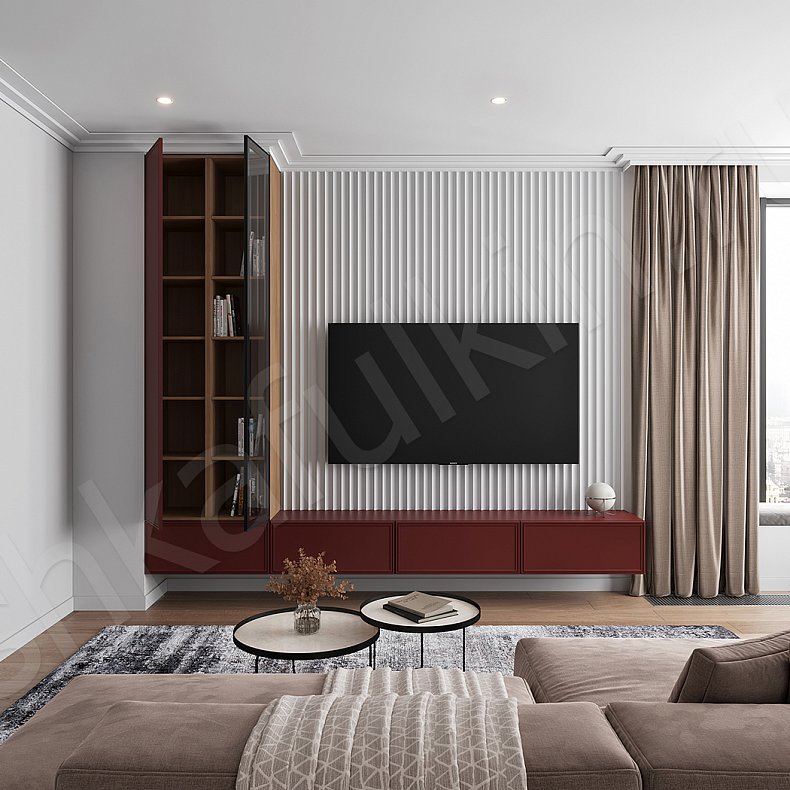 Изображение Стенка Минор Белый Цветной Древесный Красный Светлые Темные Модерн 2х створчатые Гостиная Под ТВ 4