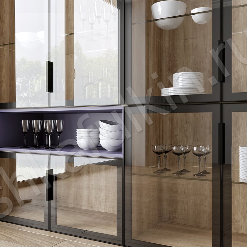 Шкаф-витрина Сервантес Цветной Черный Древесный Розовый Светлые Современный 4х створчатые Гостиная Для книг Для посуды 4