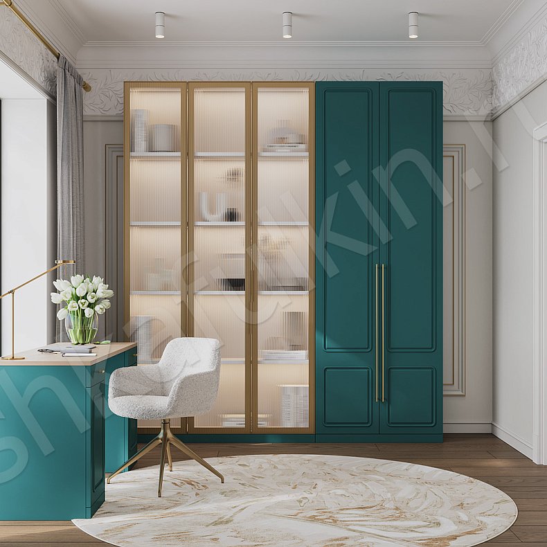 Кабинет Адажио Светлые Цветной Коричневый Розовый Зеленый Современный 5и створчатые Гостиная Для книг Для декора Для посуды Для вещей 3