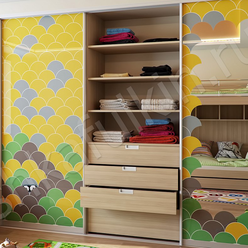 Изображение Селфи-шкаф Бендер Цветной Светлые Зеленый Современный 3х створчатые Детская Для вещей 4