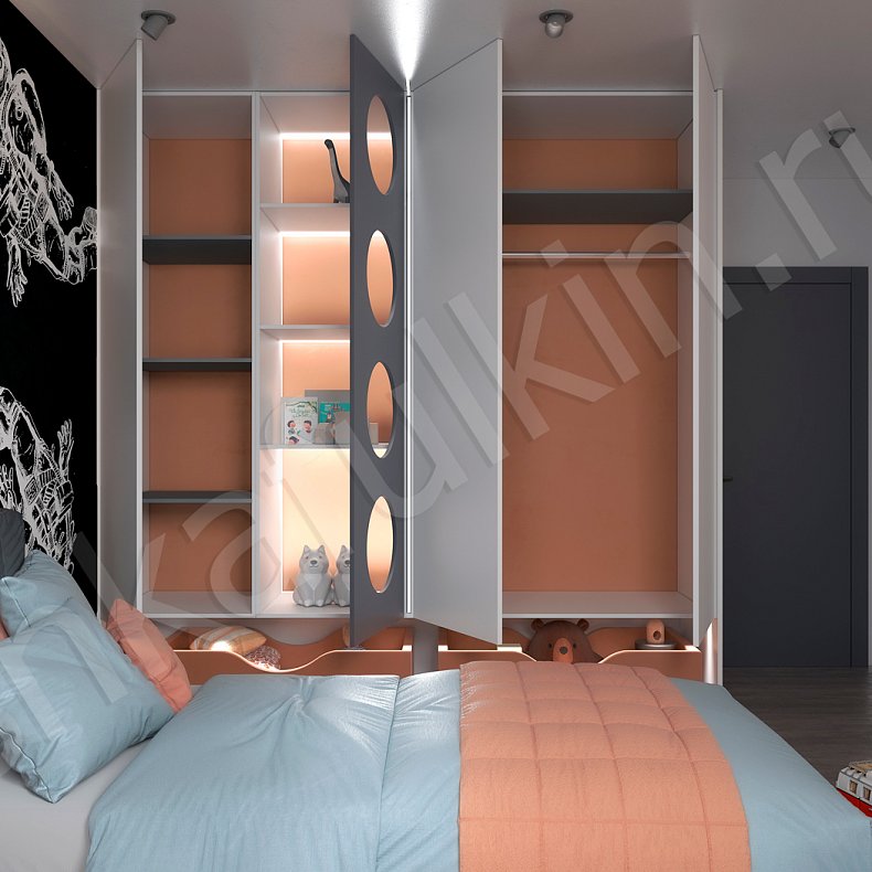 Изображение Детская Контерри Цветной Современный 3х створчатые Детская Для книг Для вещей 6