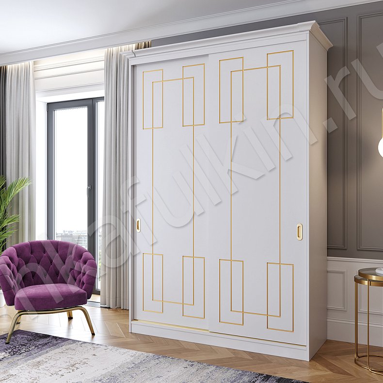 Корпусный шкаф-купе Маренго Золото Модерн 2х створчатые Гостиная Для вещей 4