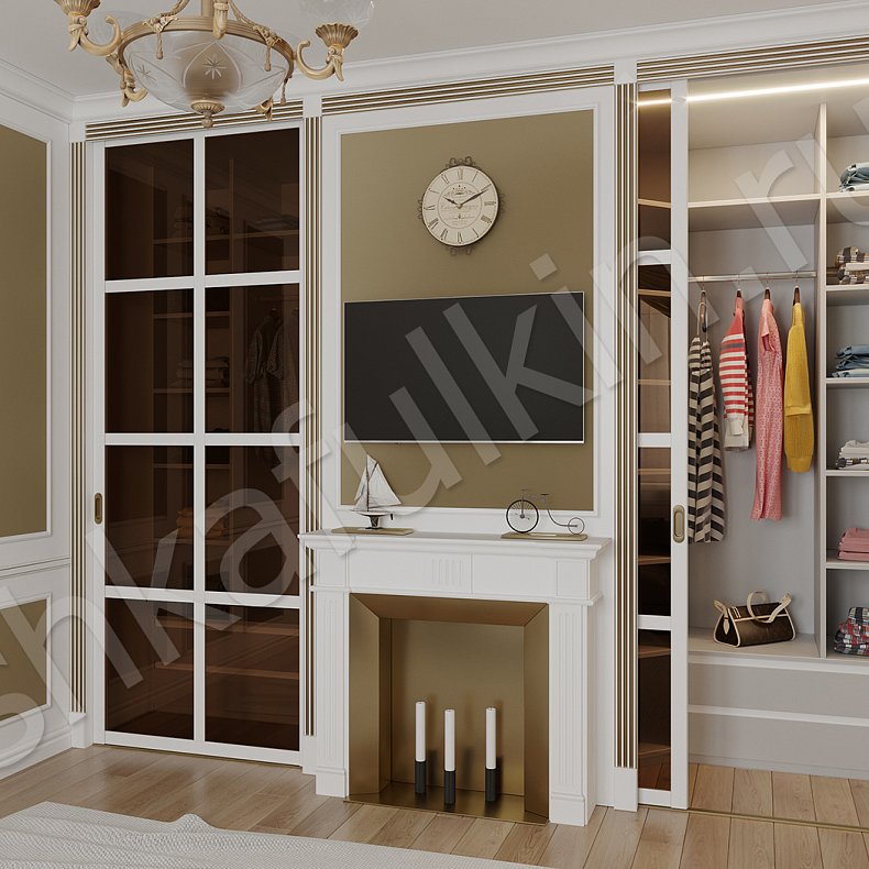 Изображение Шкаф-купе Маэстро Светлые Белый Классика 4х створчатые Гардеробная Для вещей 1