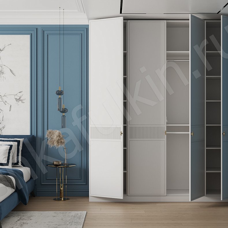 Изображение Шкаф Кликер Белый Светлые Серый Минимализм 4х створчатые Спальня Для вещей 5