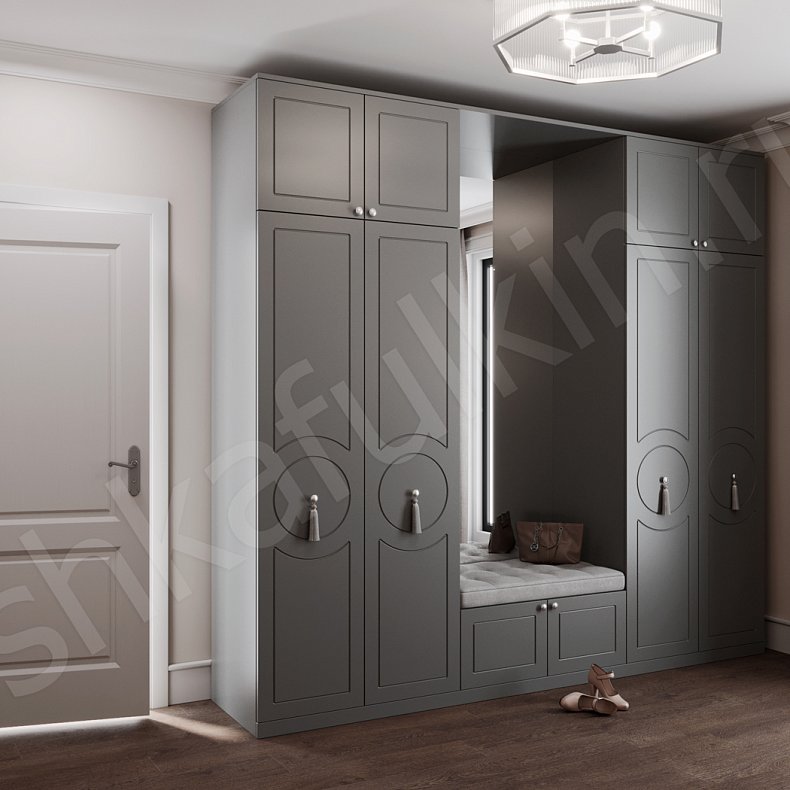 Шкаф в прихожую Агава Ола Серый Темные Классика 4х створчатые Коридор Для вещей