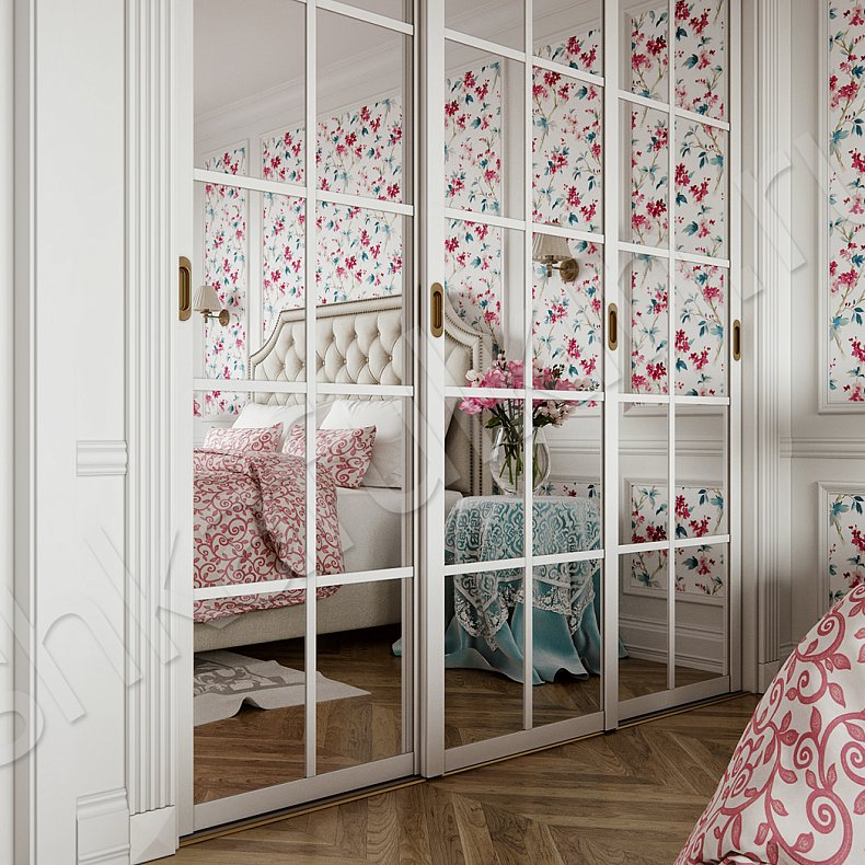Изображение Встроенный шкаф-купе Шарлотта Белый Светлые Классика 3х створчатые Спальня Для вещей 3