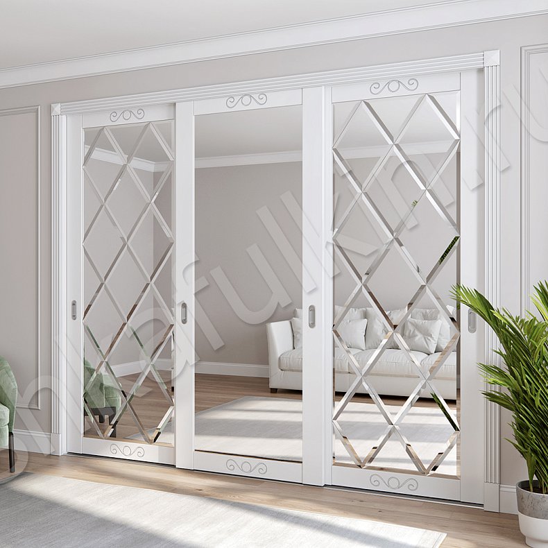 Встроенный шкаф-купе Зарина Светлые Белый Классика 3х створчатые Гостиная Для вещей 2