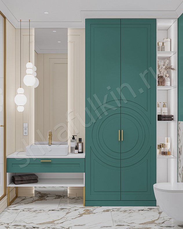Мебель в ванную Линдор Зеленый Темные Светлые Коричневый Цветной Неоклассика 2х створчатые  Для вещей Для белья 2