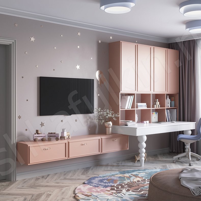 Детская Ханна Цветной Розовый Светлые Неоклассика  Детская Для книг Под ТВ