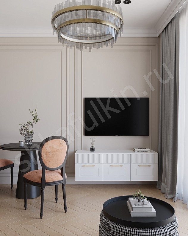 Подвесная тумба  Люмьер Светлые Золото Белый Неоклассика 3х створчатые Гостиная Для вещей Под ТВ